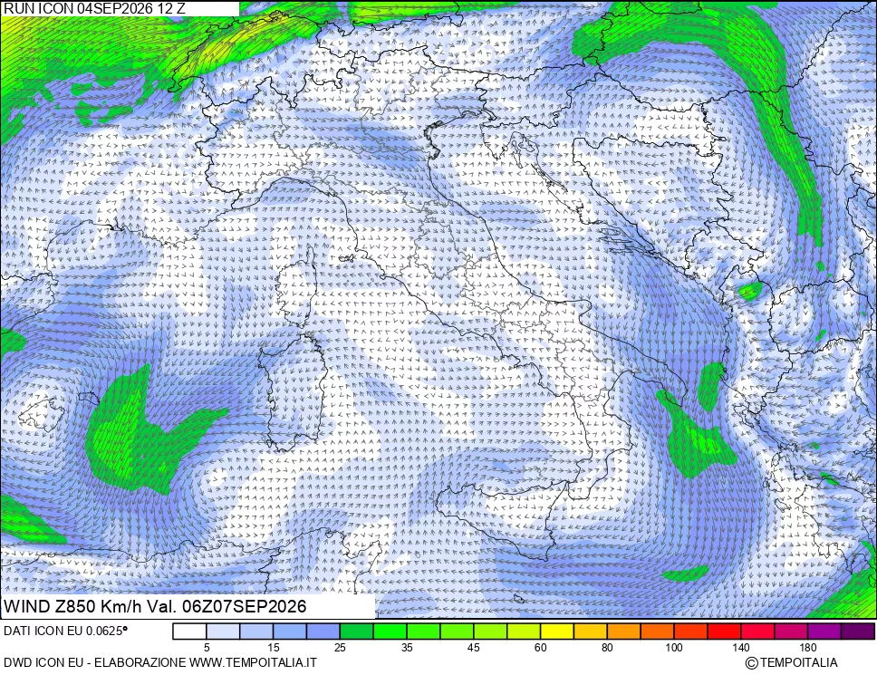 mappa 850 hPa Vento