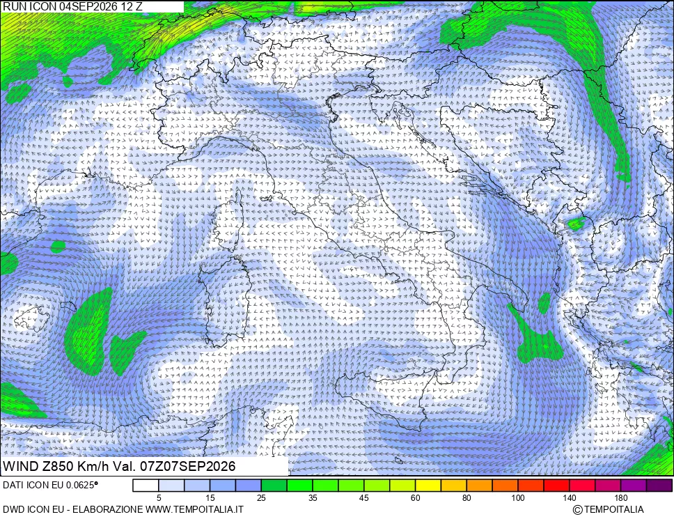 mappa 850 hPa Vento