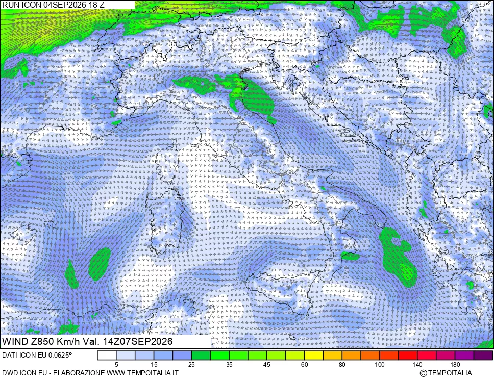 mappa 850 hPa Vento