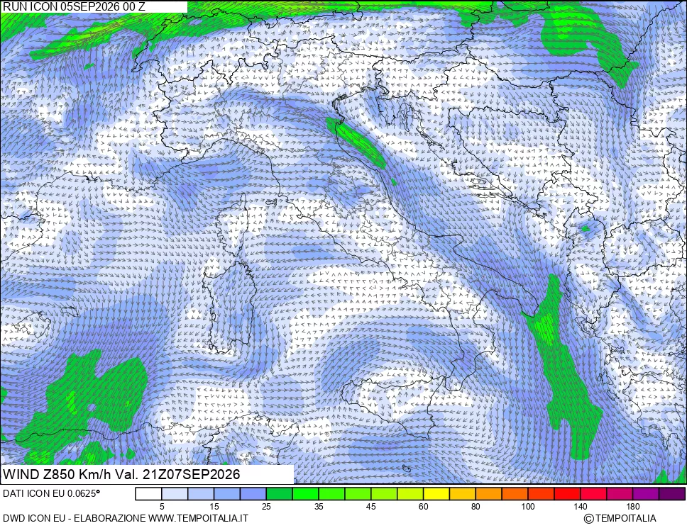 mappa 850 hPa Vento