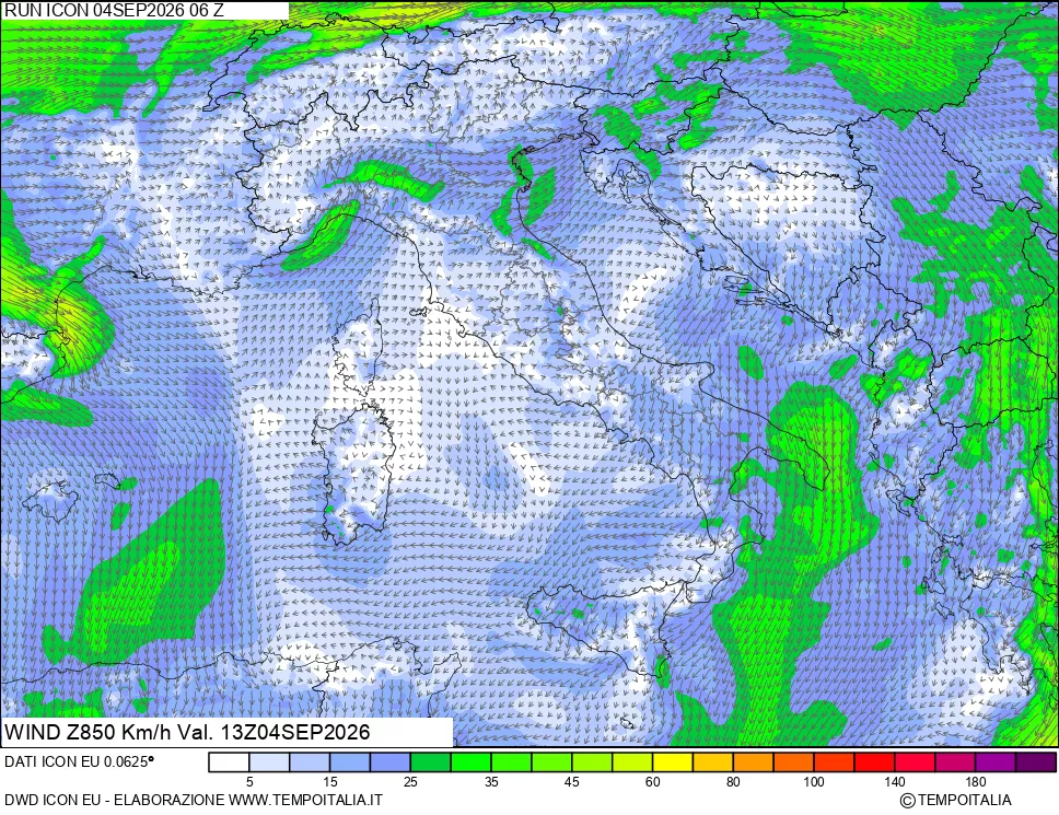 mappa 850 hPa Vento