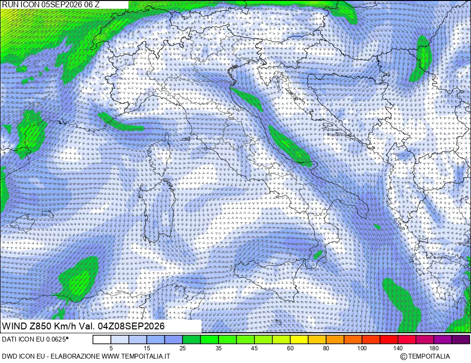 mappa 850 hPa Vento