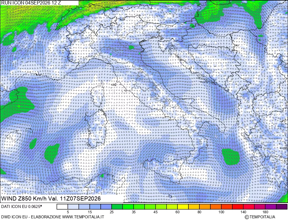 mappa 850 hPa Vento