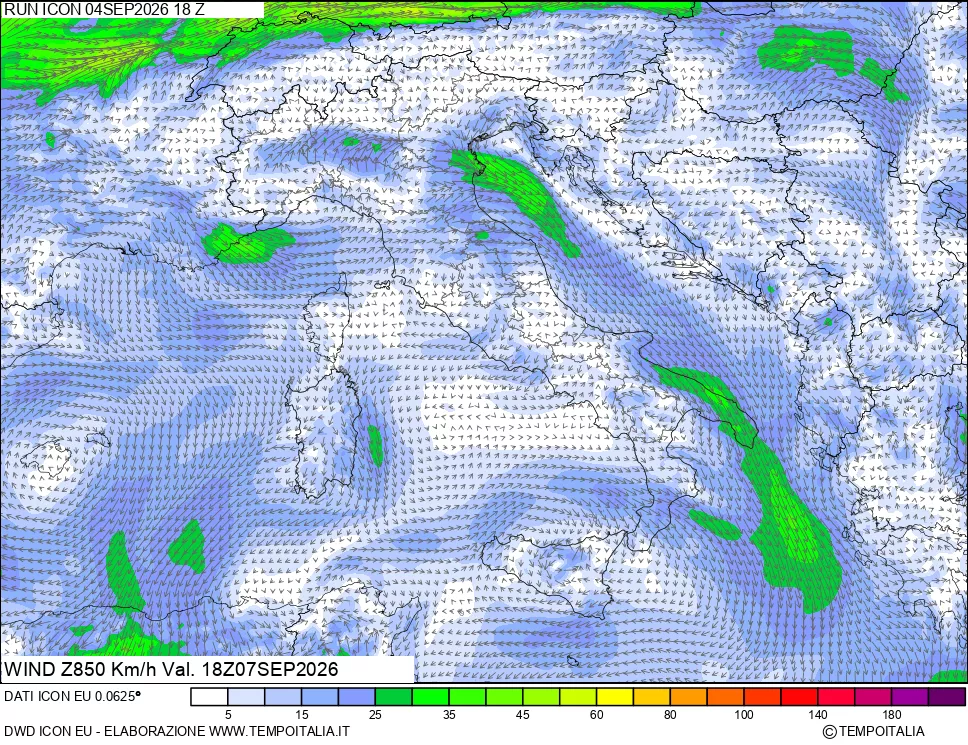 mappa 850 hPa Vento