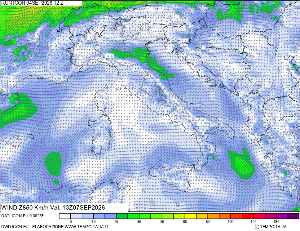mappa 850 hPa Vento