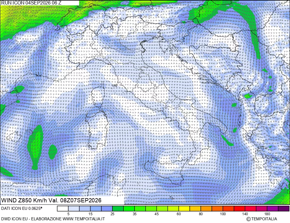 mappa 850 hPa Vento