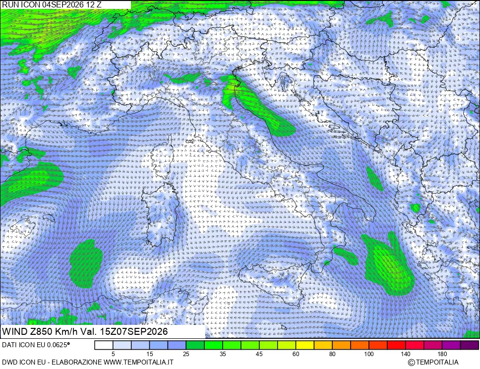 mappa 850 hPa Vento