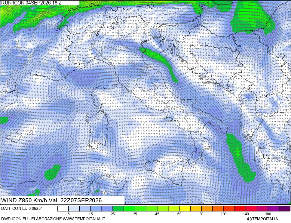 mappa 850 hPa Vento