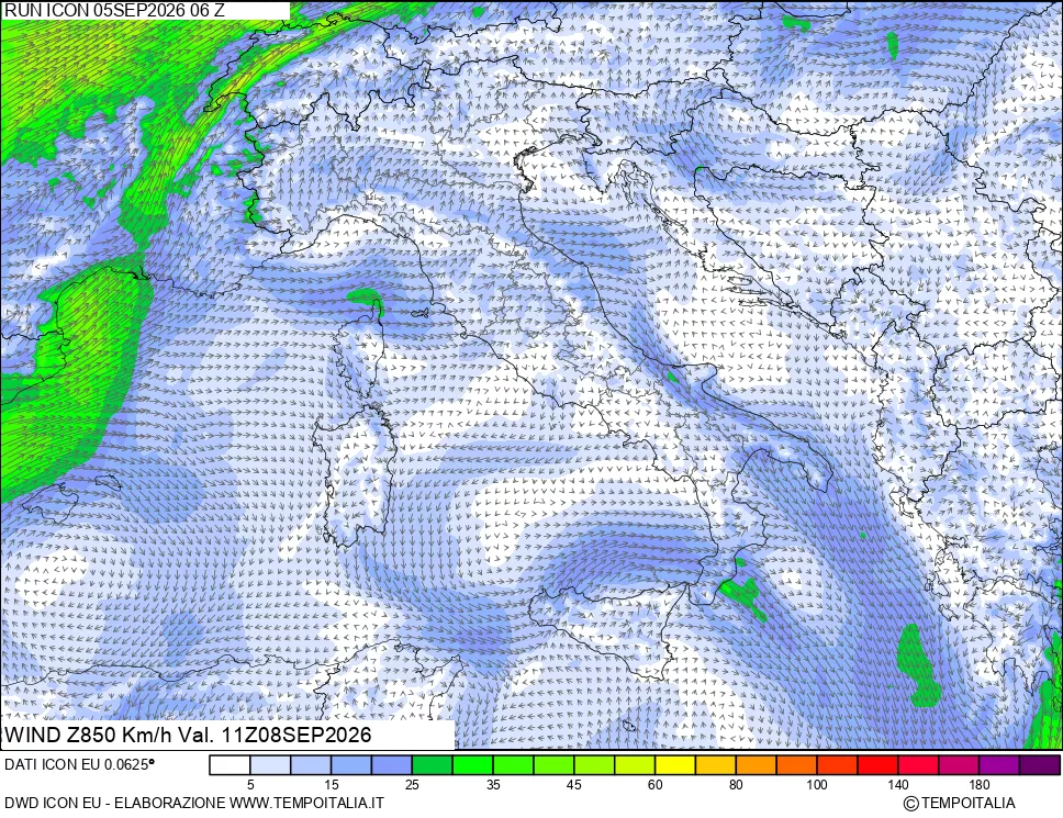 mappa 850 hPa Vento