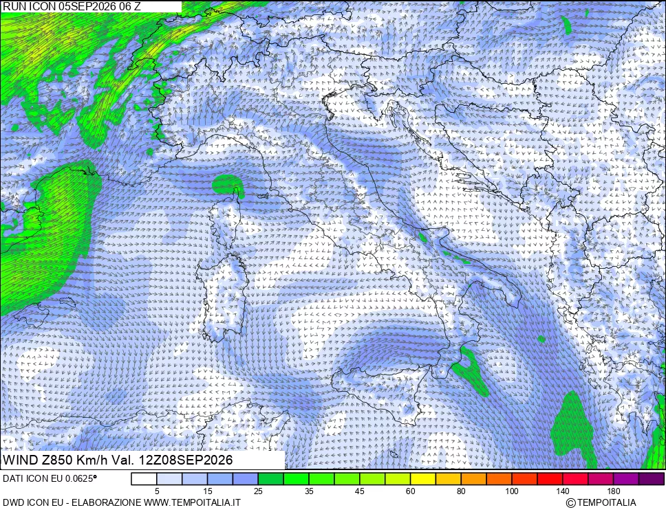 mappa 850 hPa Vento