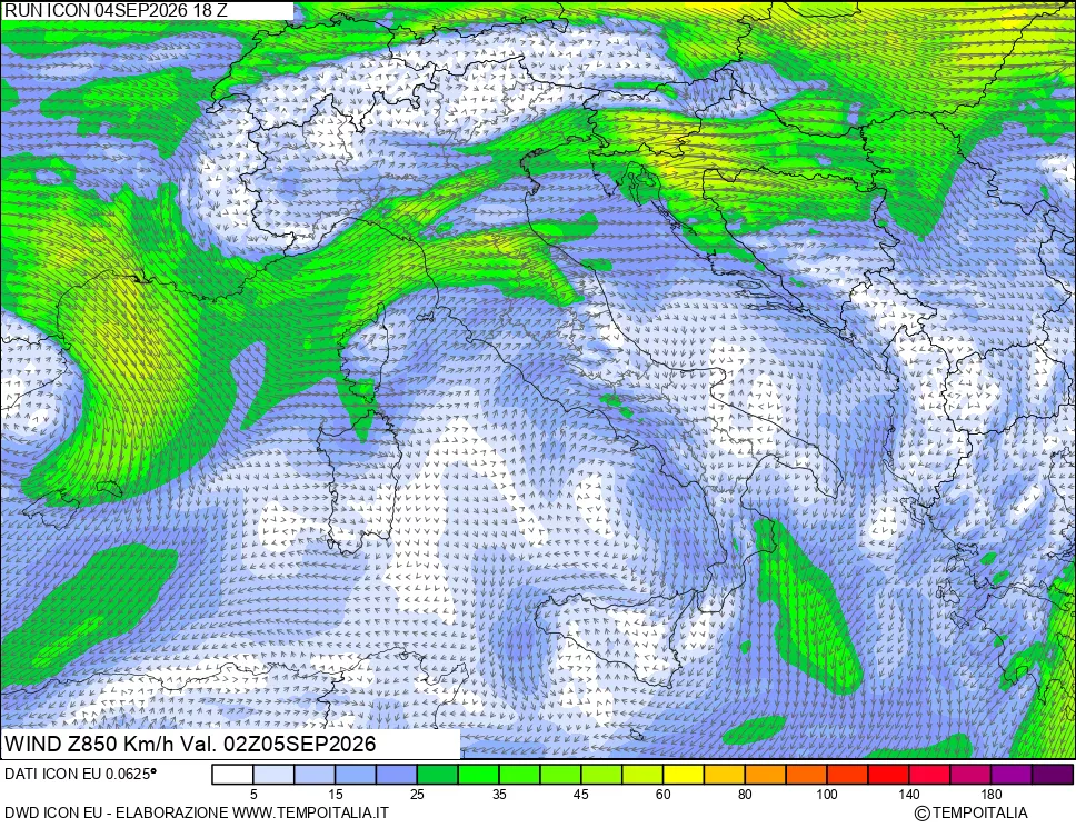 mappa 850 hPa Vento
