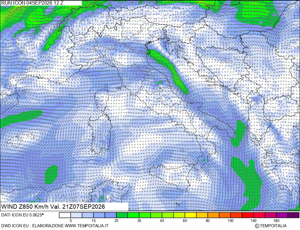 mappa 850 hPa Vento