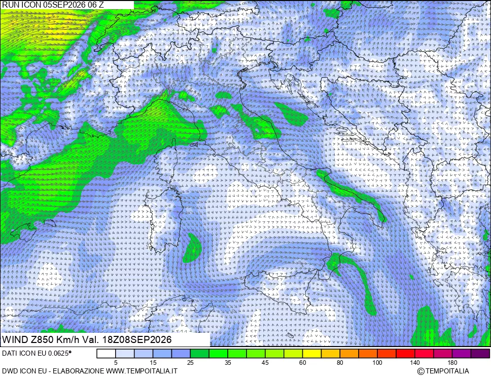 mappa 850 hPa Vento