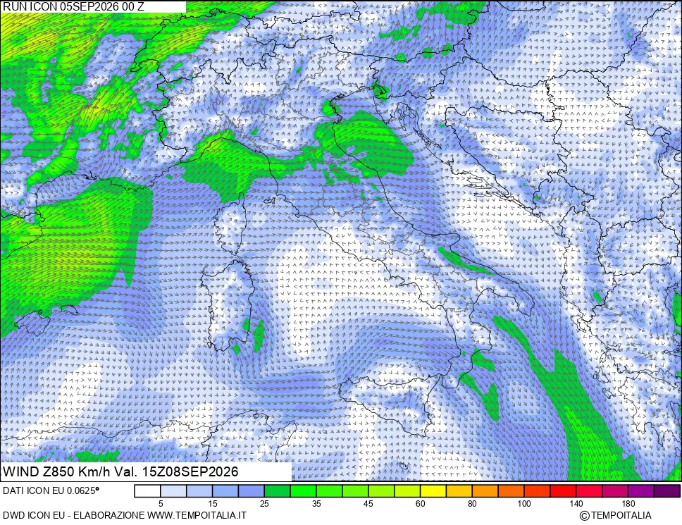 mappa 850 hPa Vento