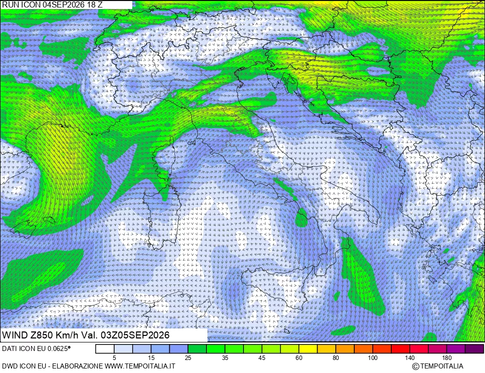 mappa 850 hPa Vento