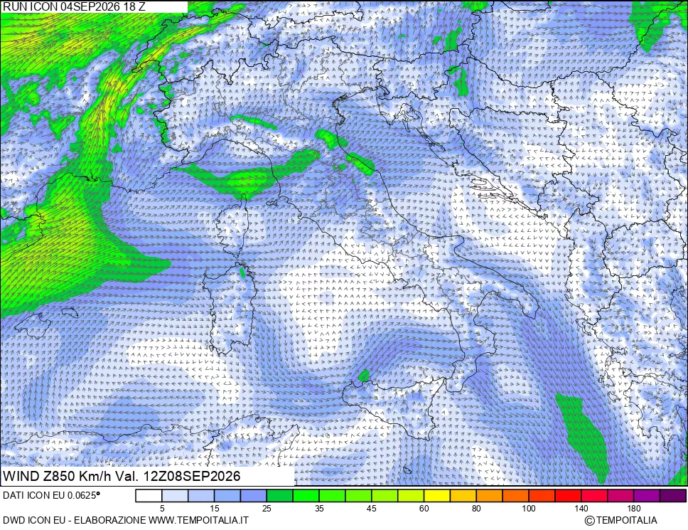 mappa 850 hPa Vento
