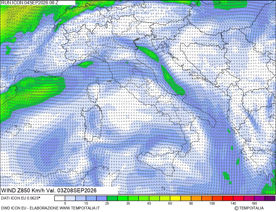 mappa 850 hPa Vento