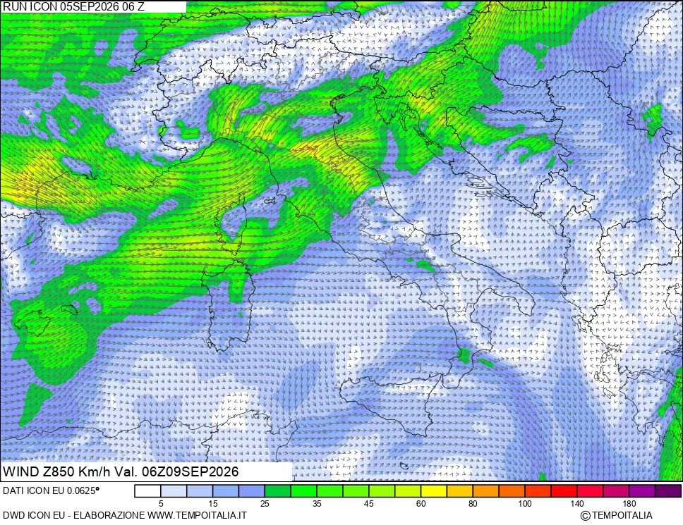 mappa 850 hPa Vento