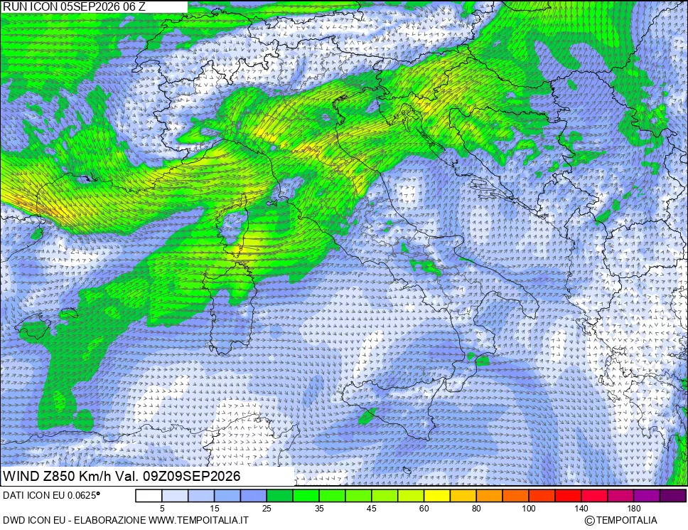 mappa 850 hPa Vento